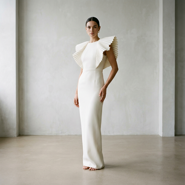 Model in Pleated Column Gown