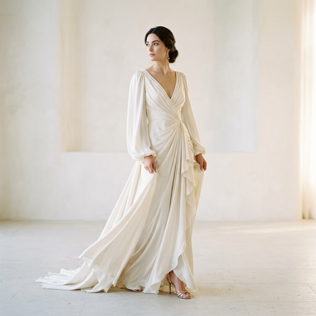 NOIRA model in ivory evening gown