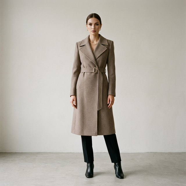 NOIRA model in taupe coat